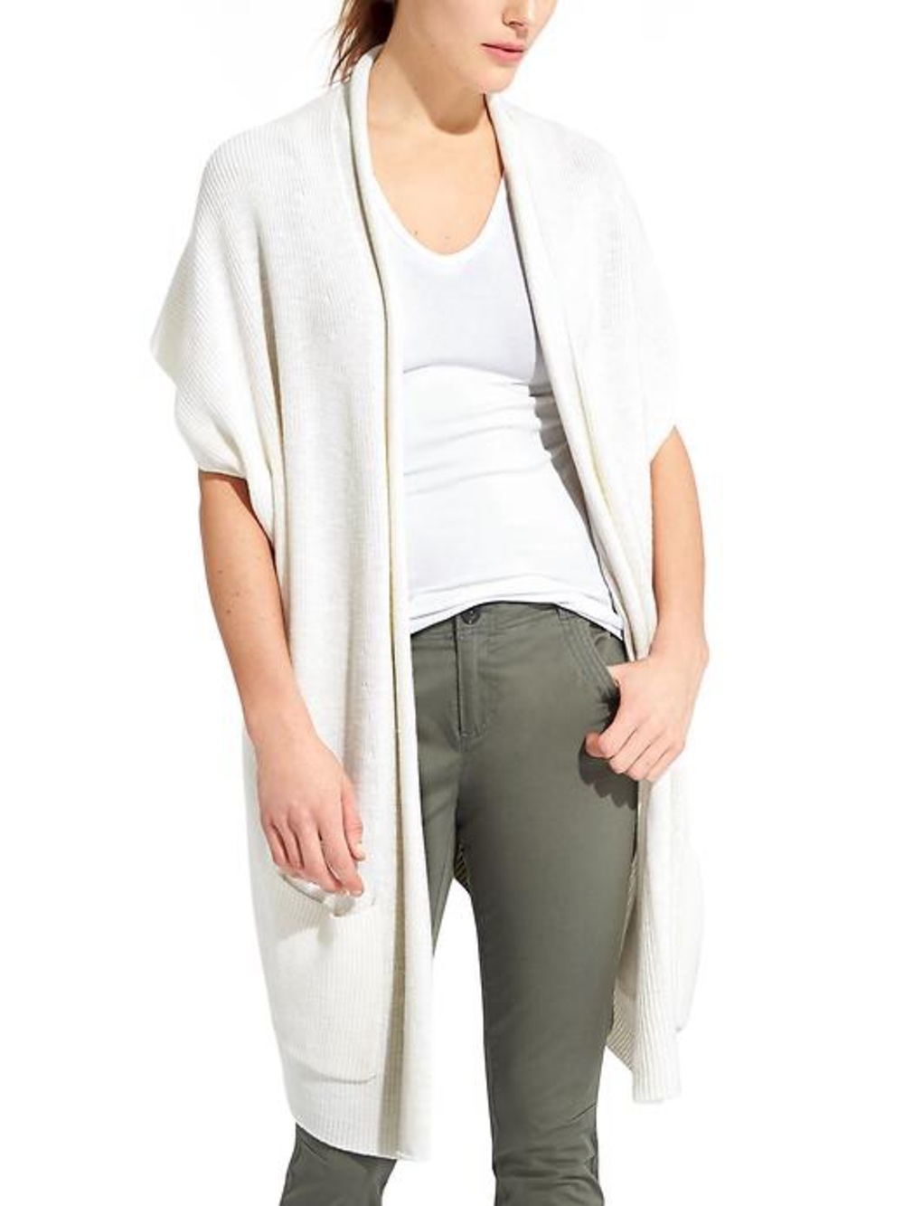 Athleta Daylight Sweater Vest Ribbed Cardigan Cream White small medium